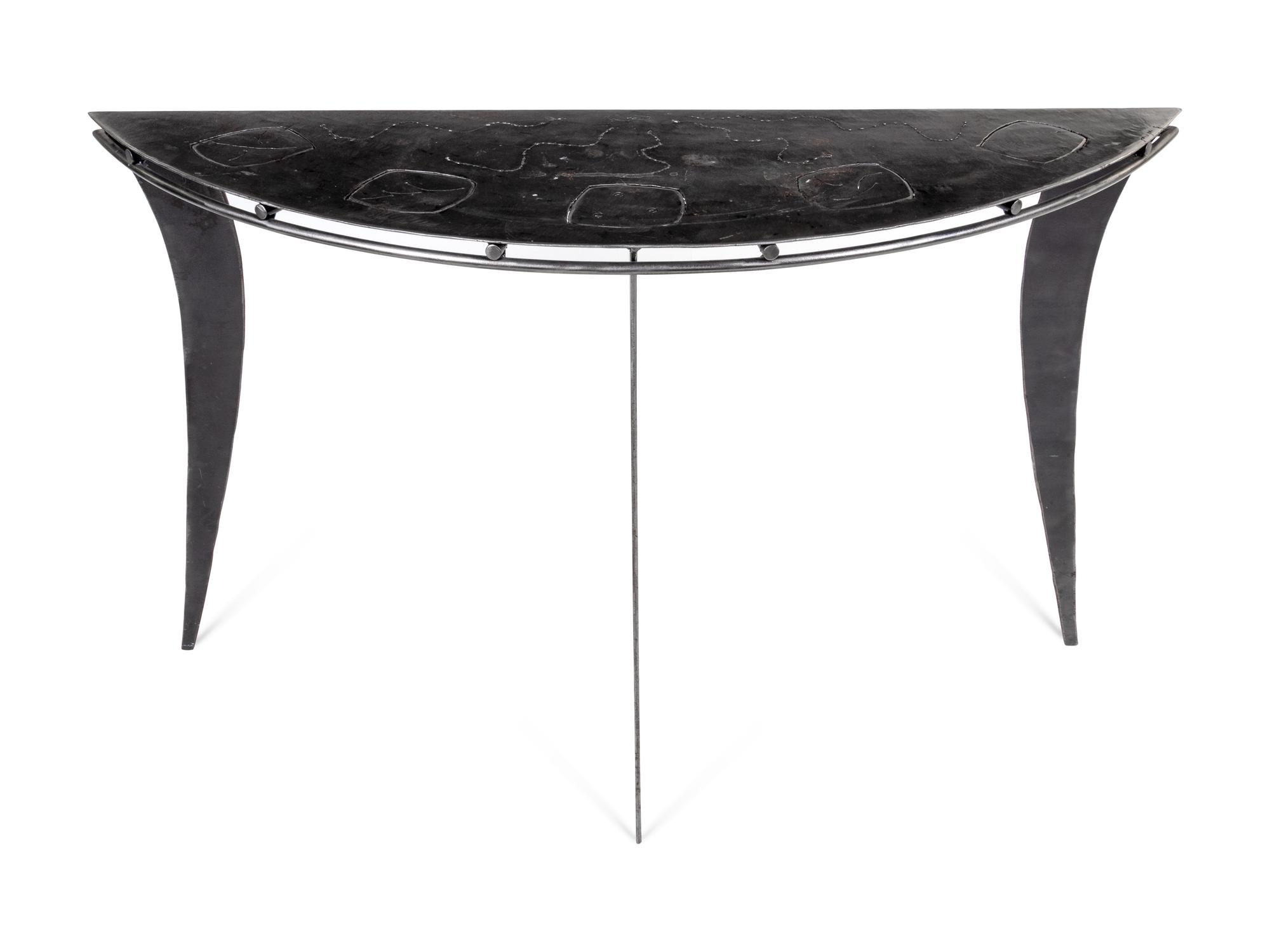 A Pierced and Brushed Steel Console Table