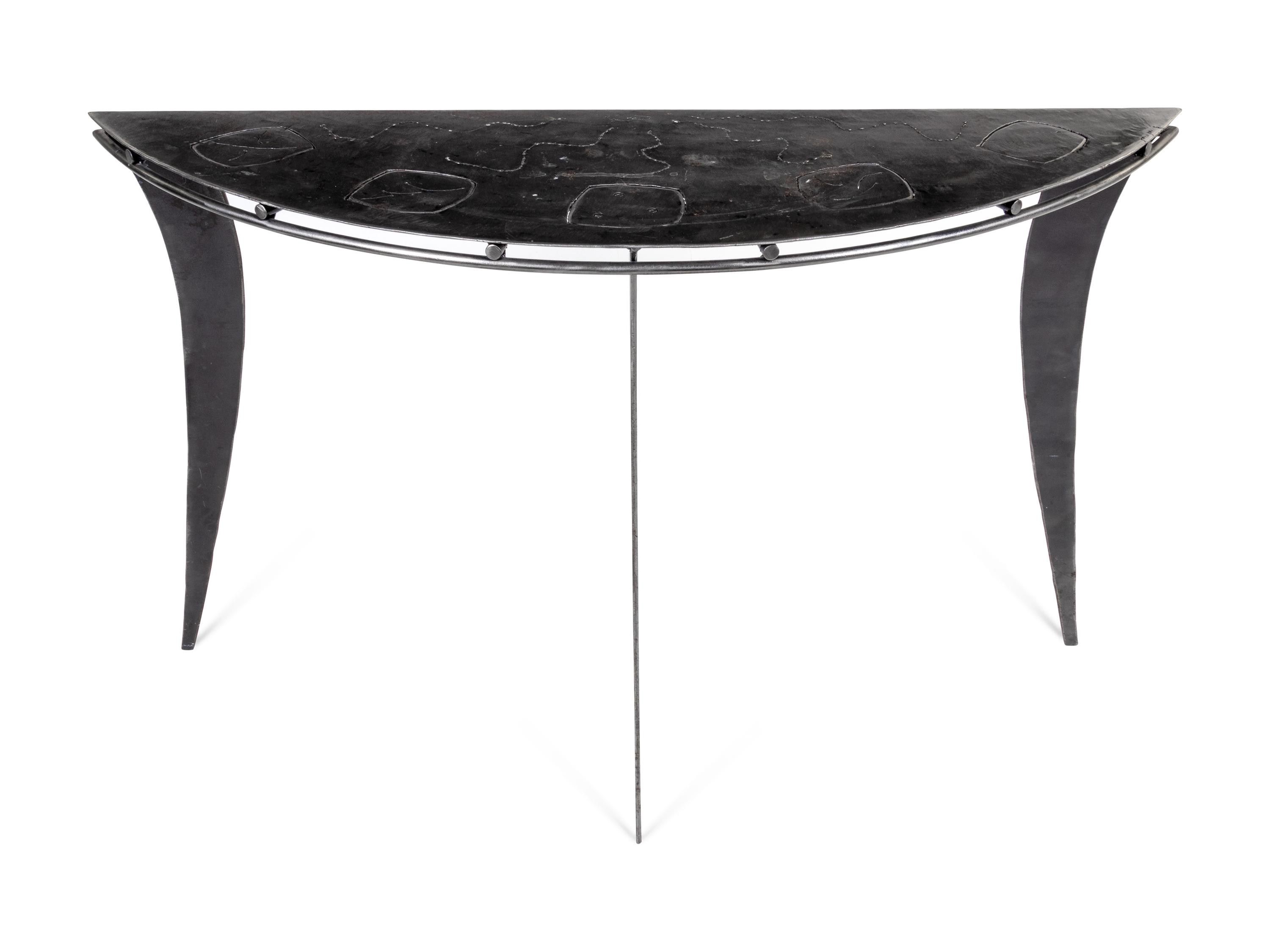 A Pierced and Brushed Steel Console Table