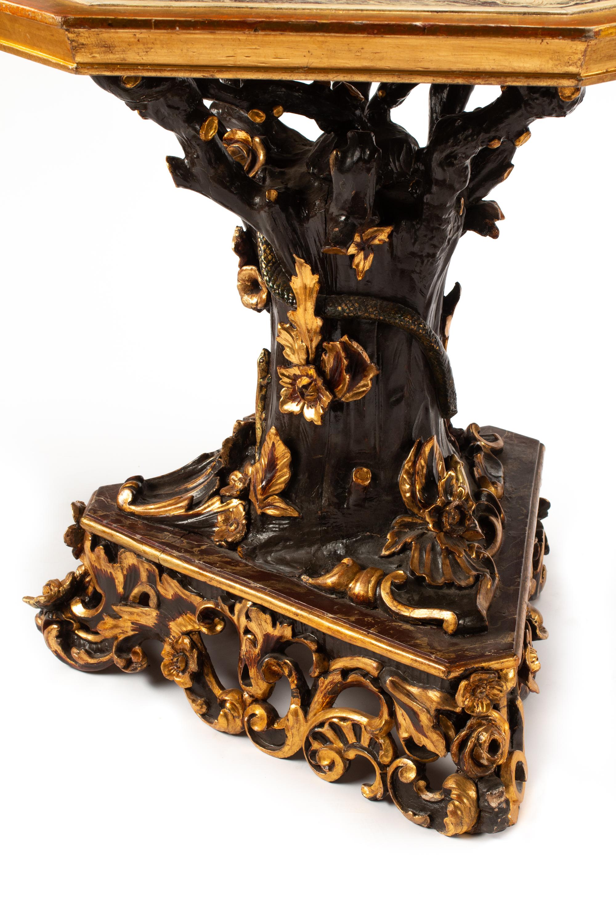 A Pair of Italian Grotto Style Painted and Parcel Gilt Tables