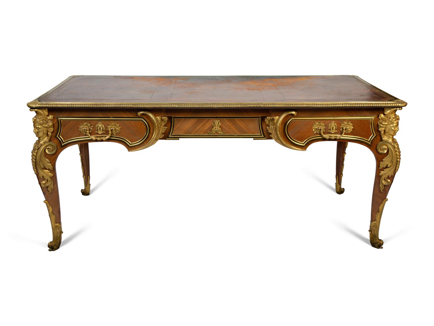 A Louis XVI Style Mahogany and Gilt Bronze Mounted Partners Bureau Plat — L. CUEUNIERES, THIRD QUARTER 19TH CENTURY