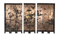 A Chinese Polychromed Eight Panel Coromandel Screen