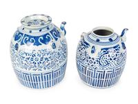 Two Chinese Blue and White Porcelain Wine Pots — 20TH CENTURY