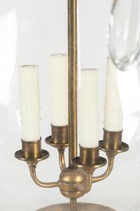 A French Brass and Glass Twelve-Light Chandelier with a Bell-Form Lantern