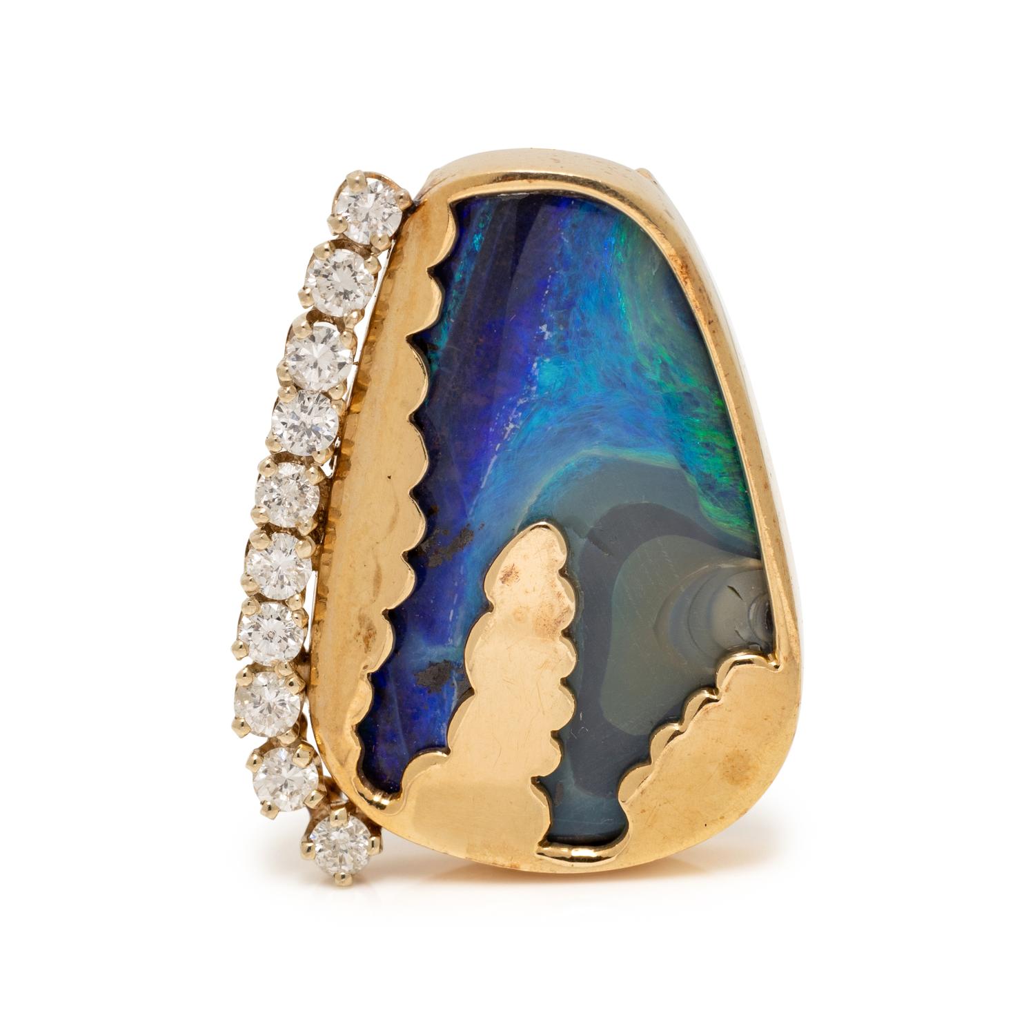 BOULDER OPAL AND DIAMOND PENDANT/BROOCH
