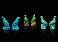 Three pairs of Chinese export enameled porcelain birds 出口瓷塑鳥三對