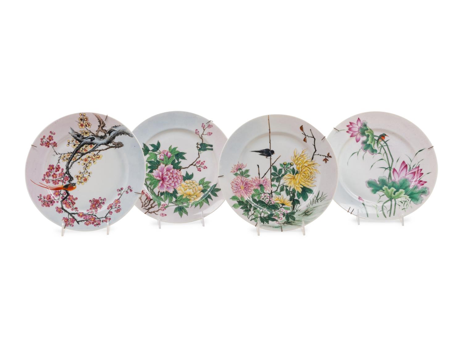 Four Chinese Famille Rose Porcelain 'Flowers' Plates
