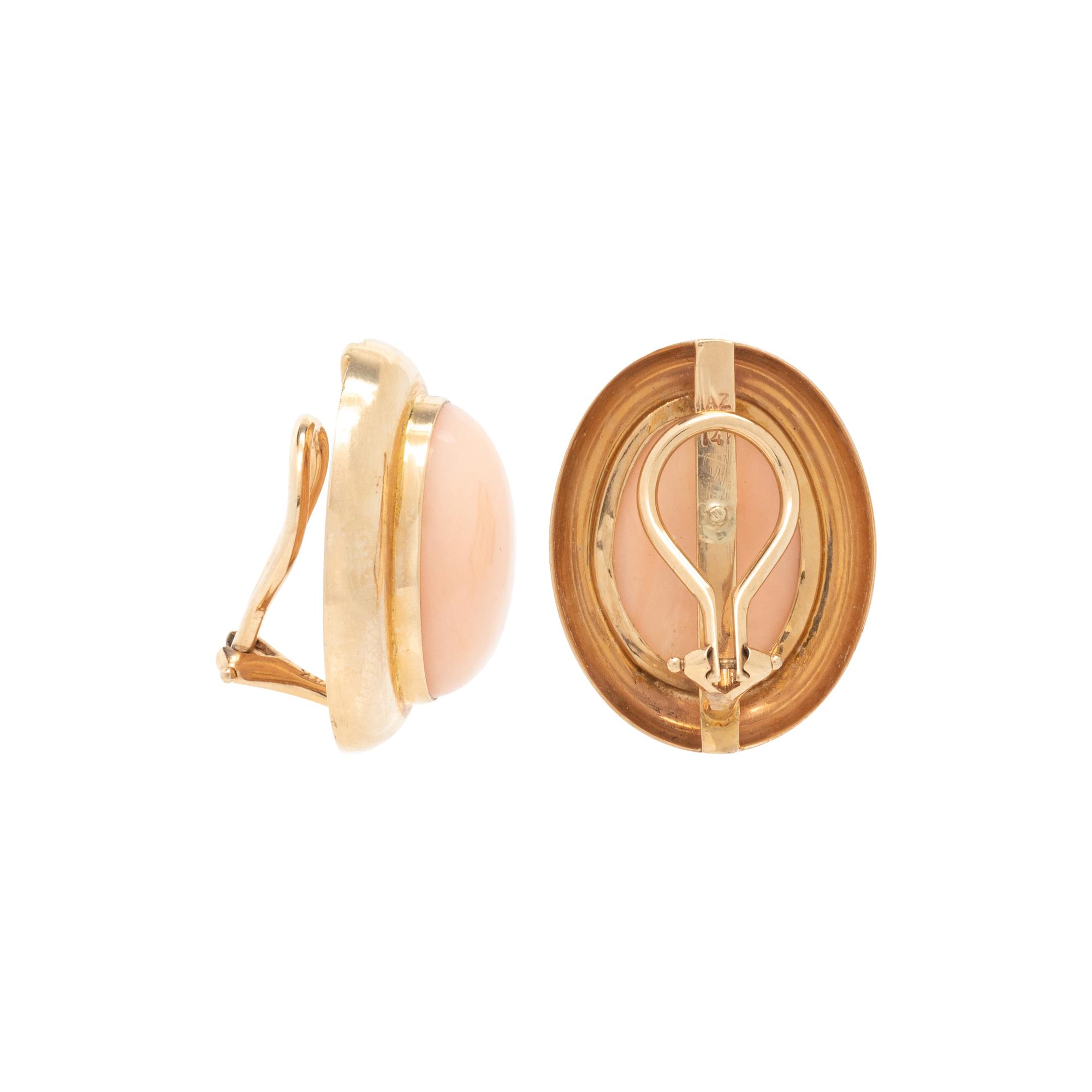 YELLOW GOLD AND ANGEL SKIN CORAL EARLCLIPS