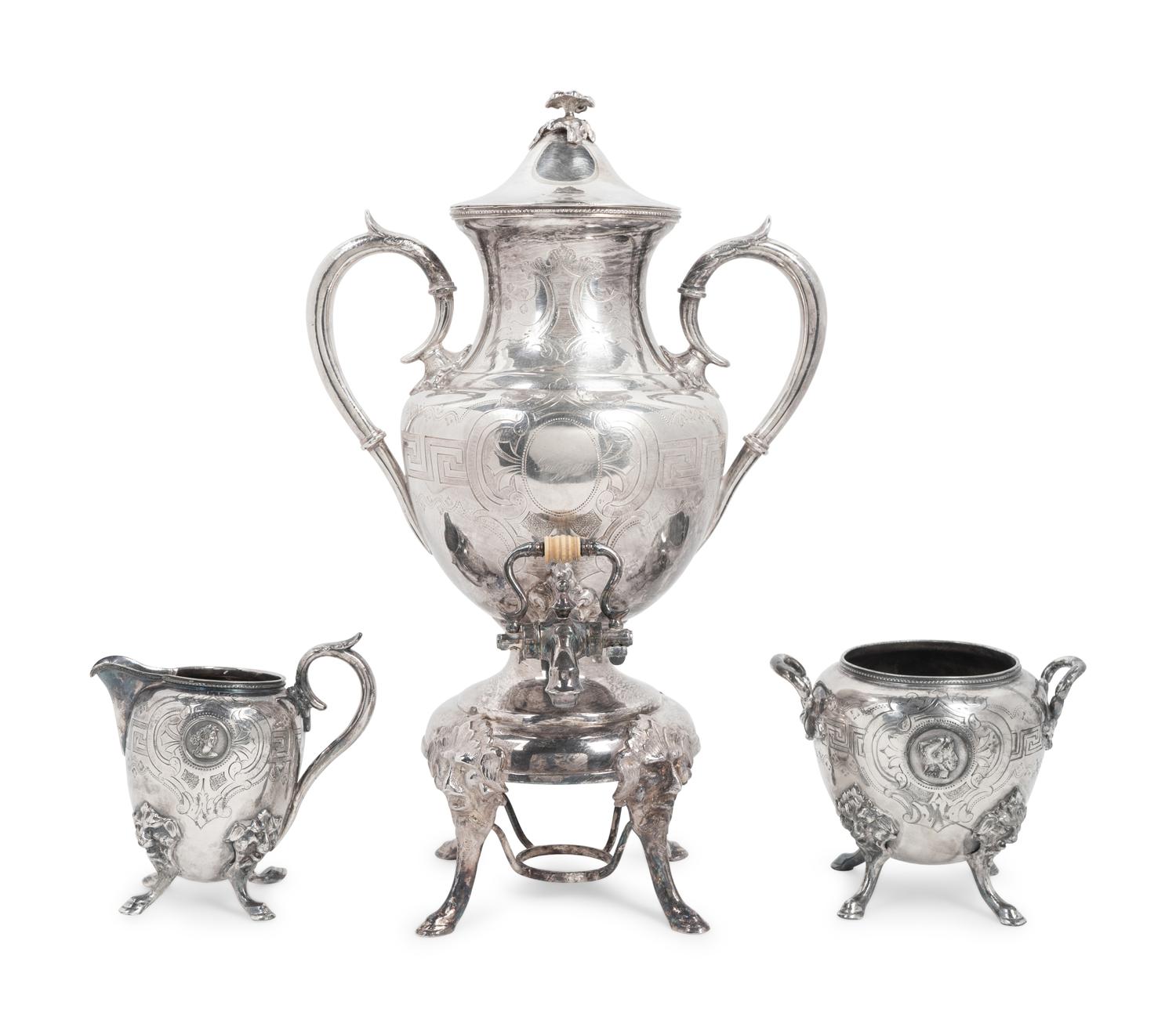 An American Silverplate Three-Piece Tea Service — ROGERS SILVERPLATE CO., NEW HAVEN, CONNECTICUT, 19TH CENTURY