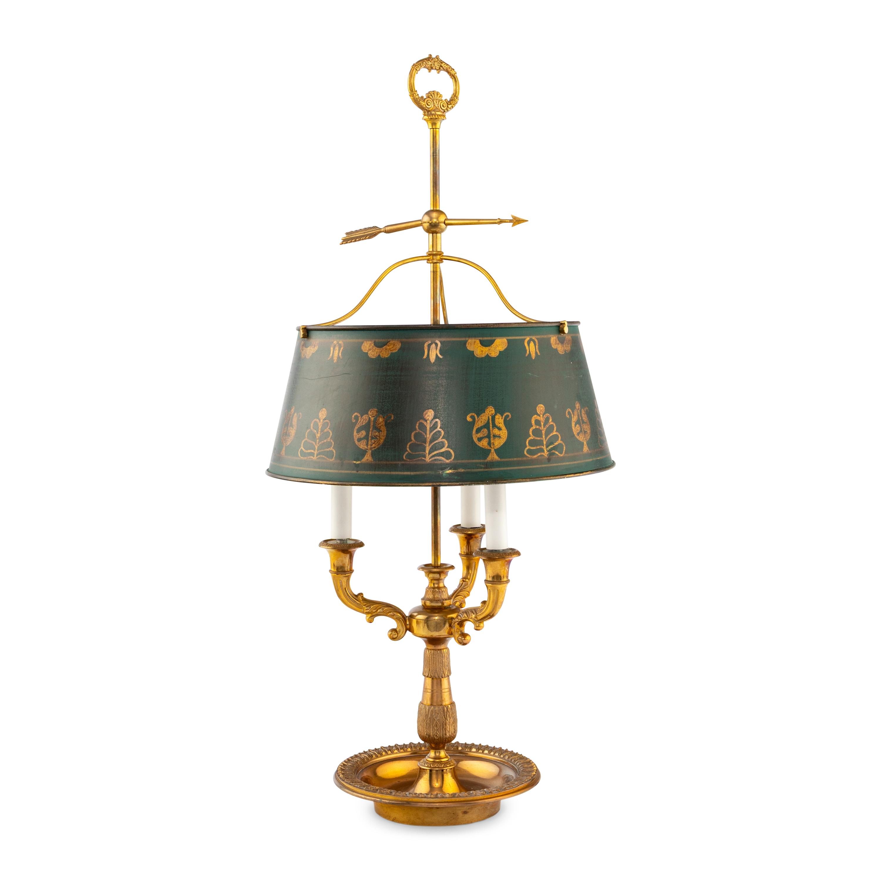 A French Gilt Brass Bouillotte Lamp with a Tôle Shade
