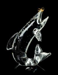 A Steuben Glass Figure of a Trout and Fly