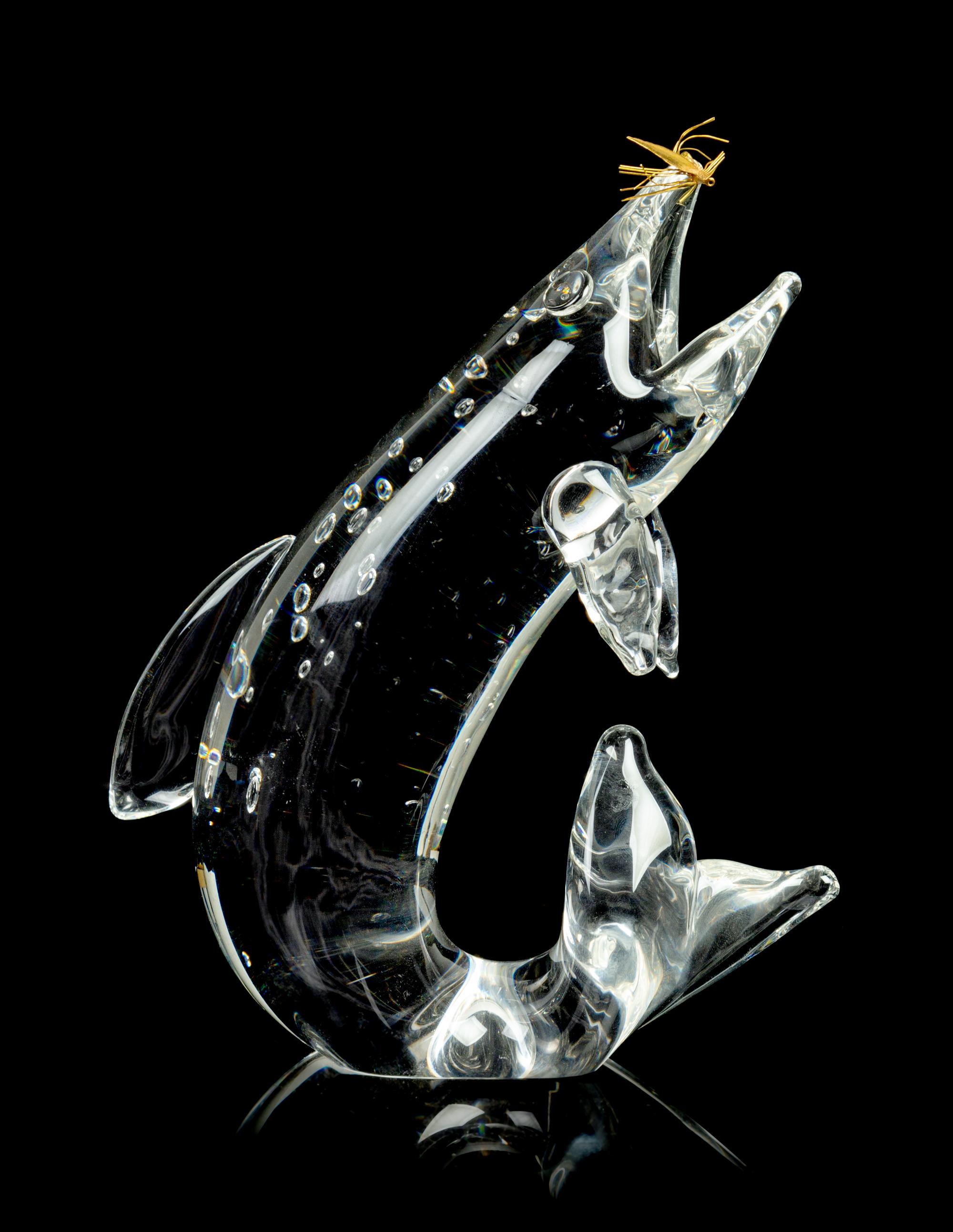 A Steuben Glass Figure of a Trout and Fly