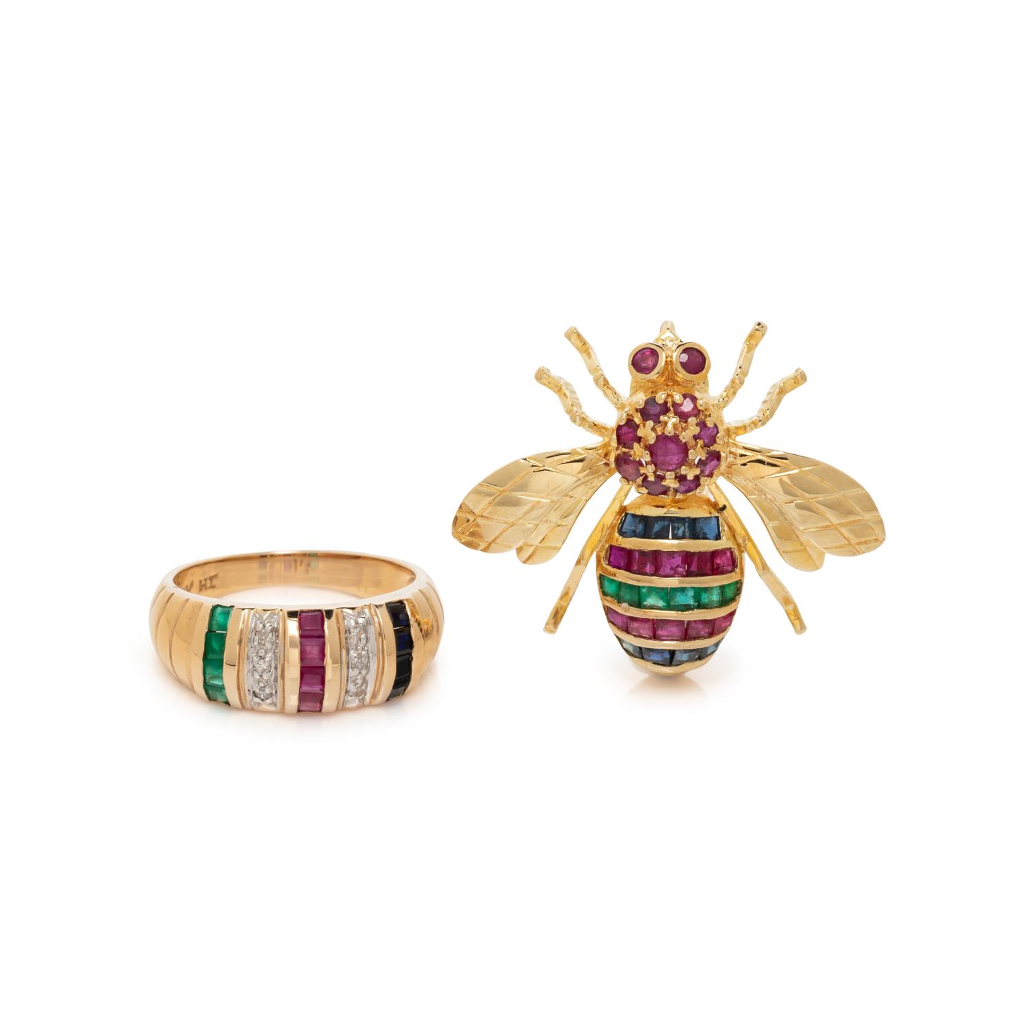 COLLECTION OF YELLOW GOLD AND MULTIGEM JEWELRY