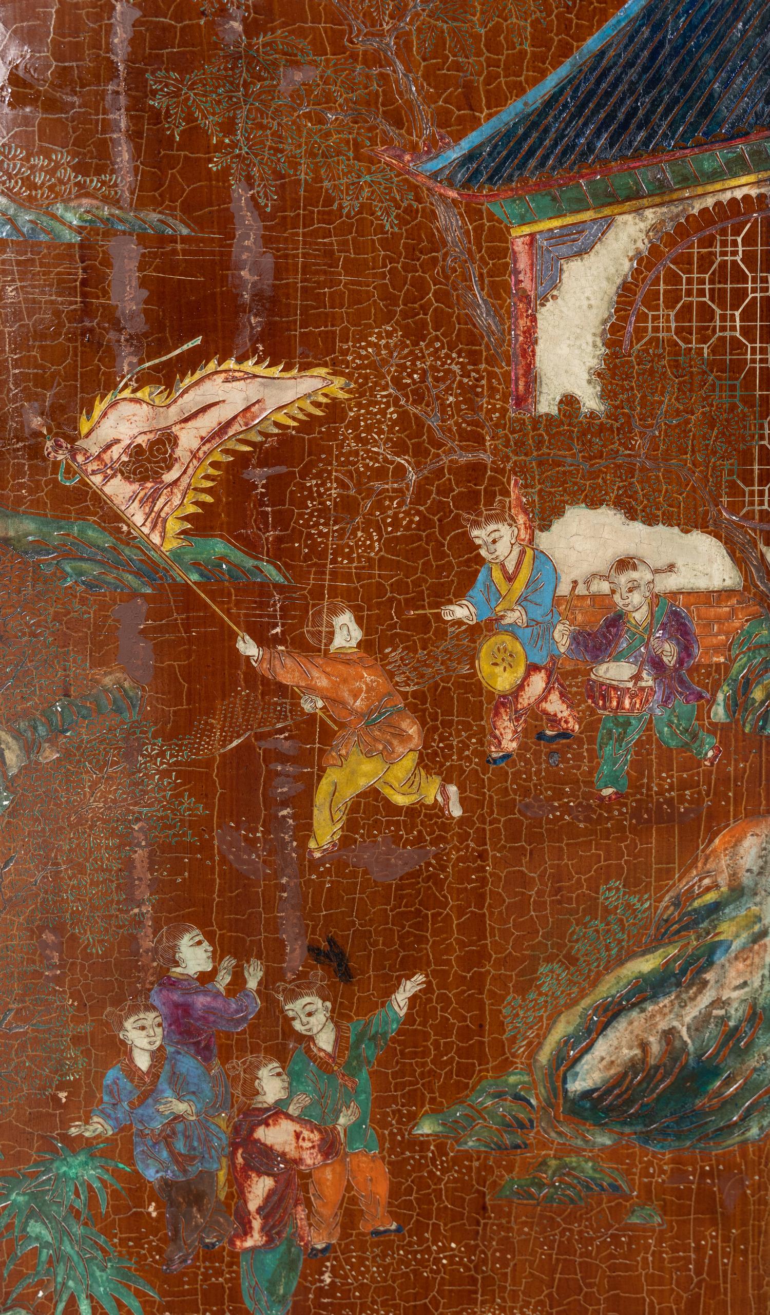 A Chinese Painted Four Panel Floor Screen