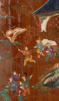 A Chinese Painted Four Panel Floor Screen