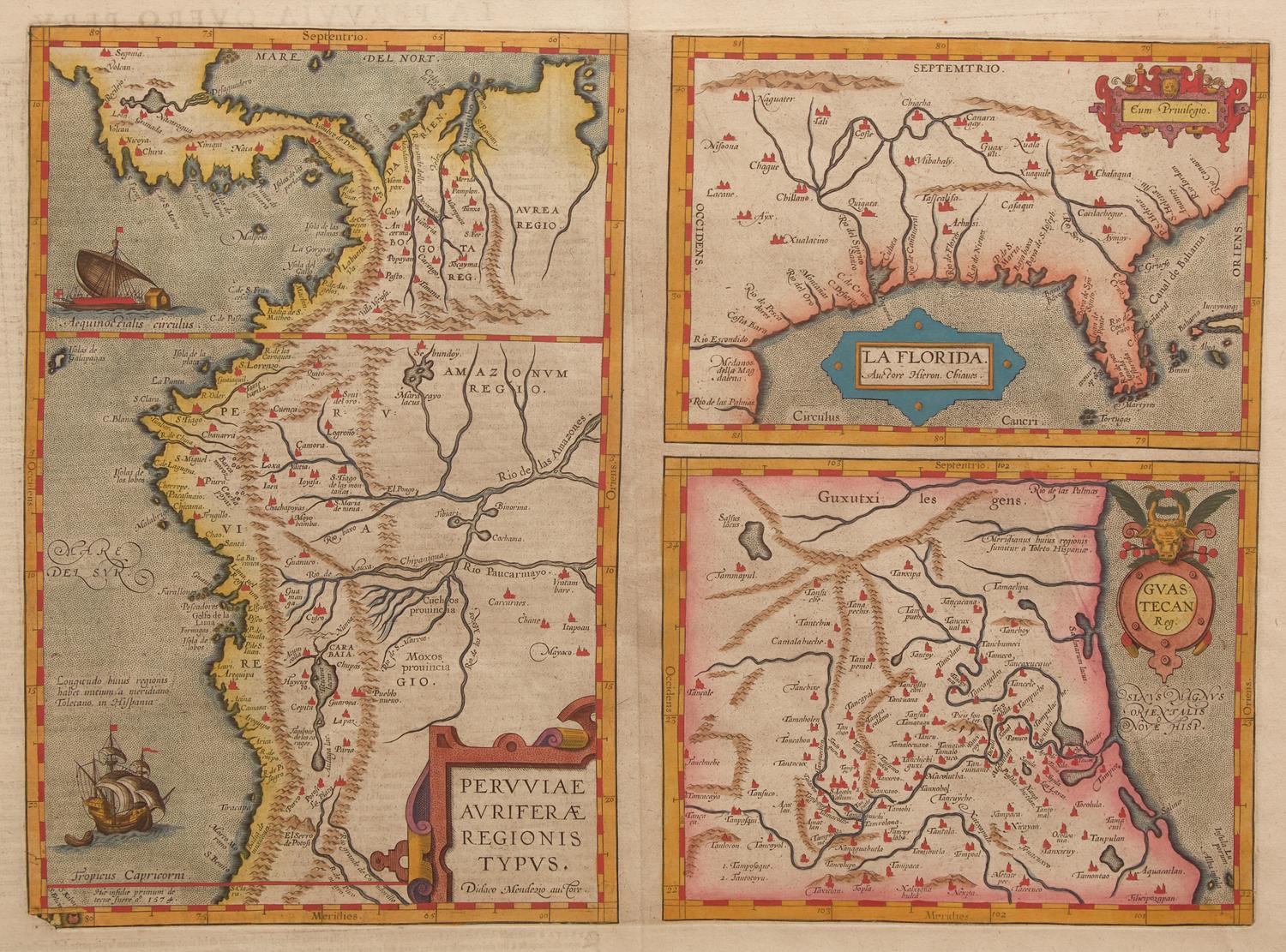 [Maps & Atlases] [Florida] Ortelius, Abraham. Peruviae Avriferae Regionis Typus...La Florida...Guastecan