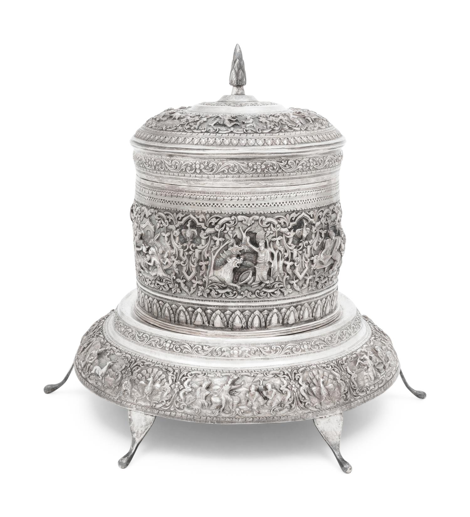 A Southeast Asian Silver Covered Jar on Stand
