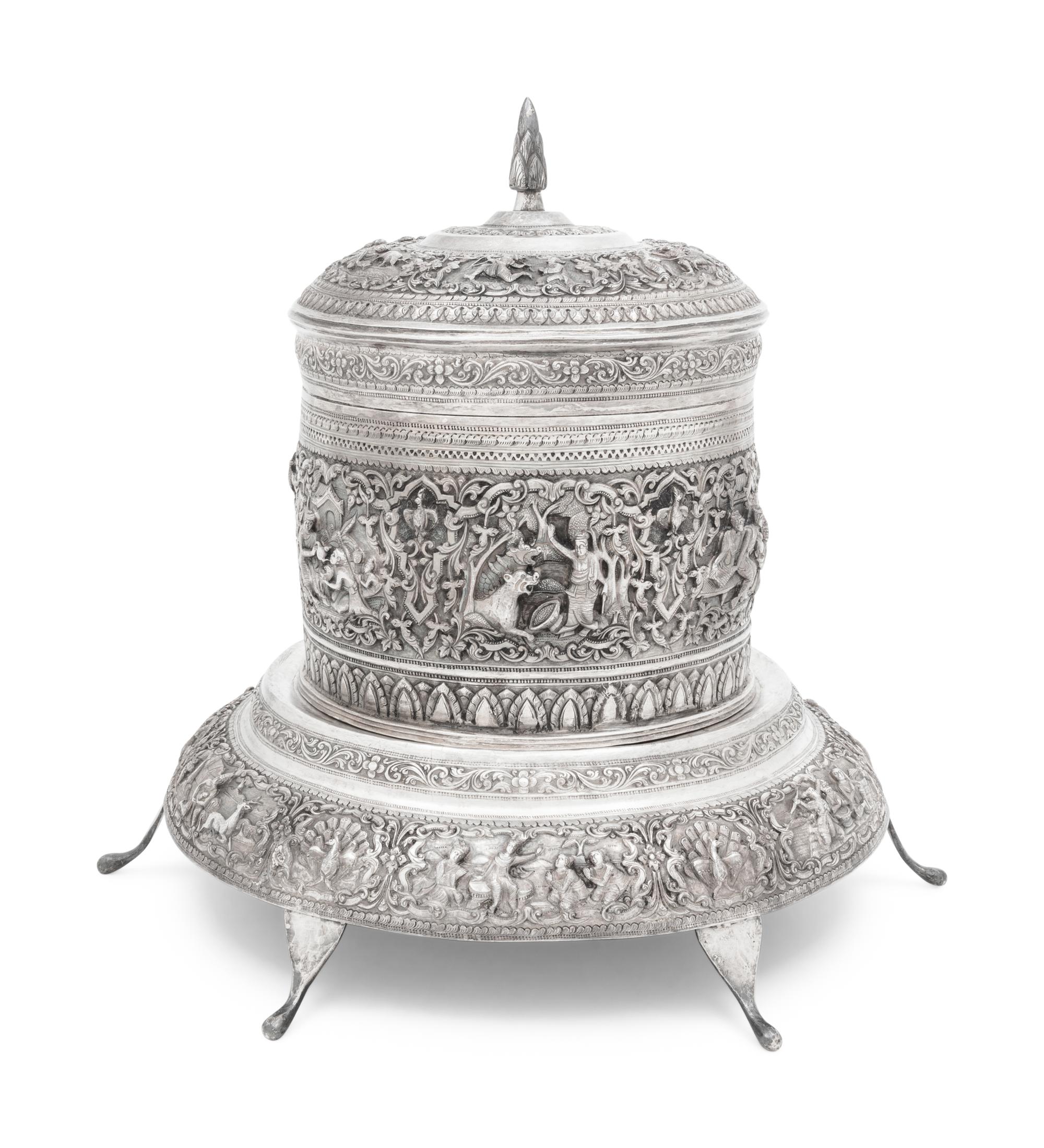 A Southeast Asian Silver Covered Jar on Stand