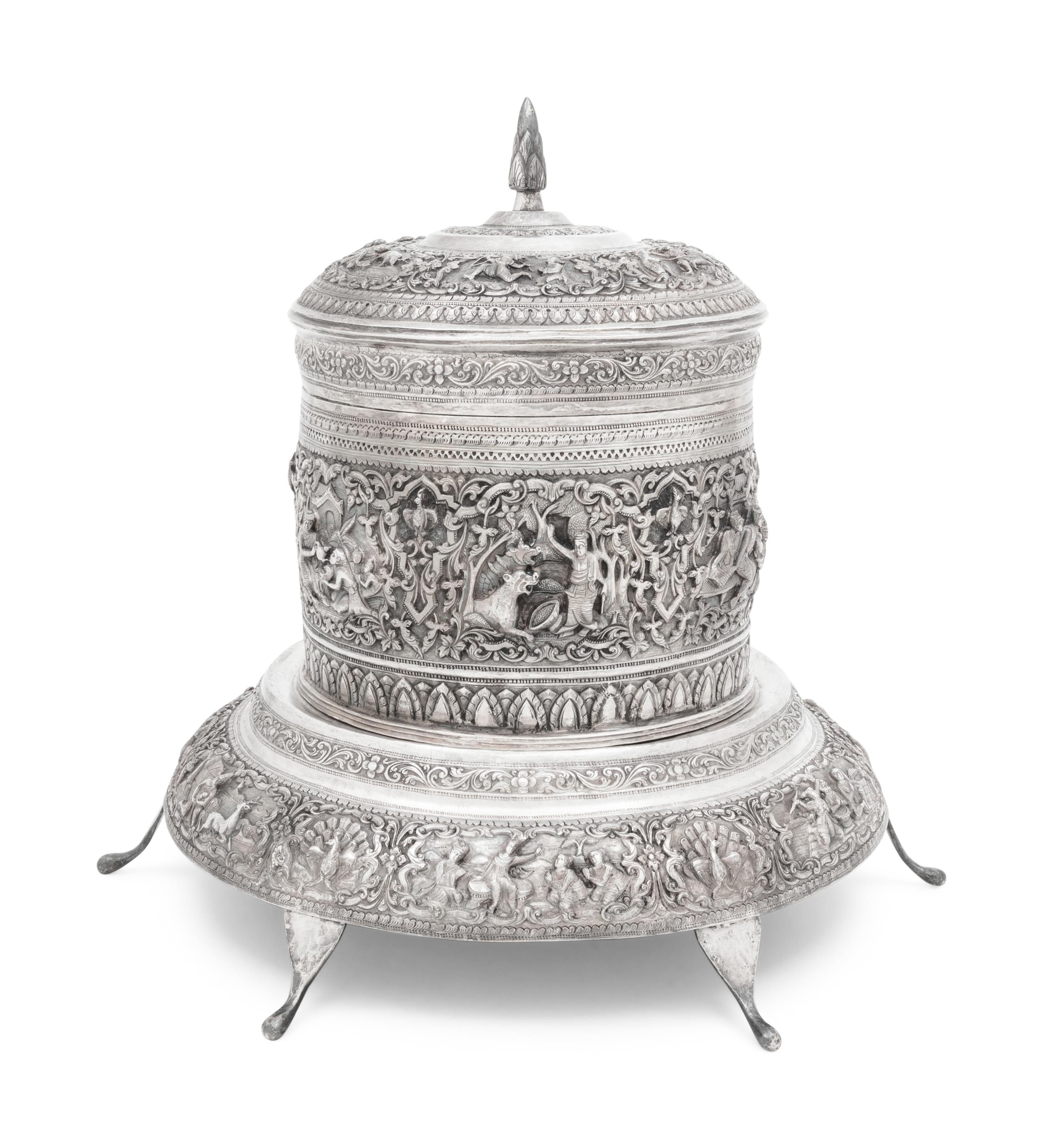 A Southeast Asian Silver Covered Jar on Stand
