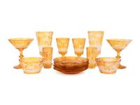 A Bohemian Cut-to-Clear Colored Glass Stemware Service