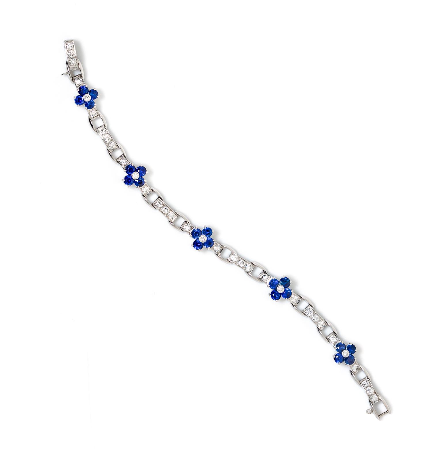 A Platinum, Sapphire and Diamond Bracelet, Waslikoff & Sons, 15.40 dwts.