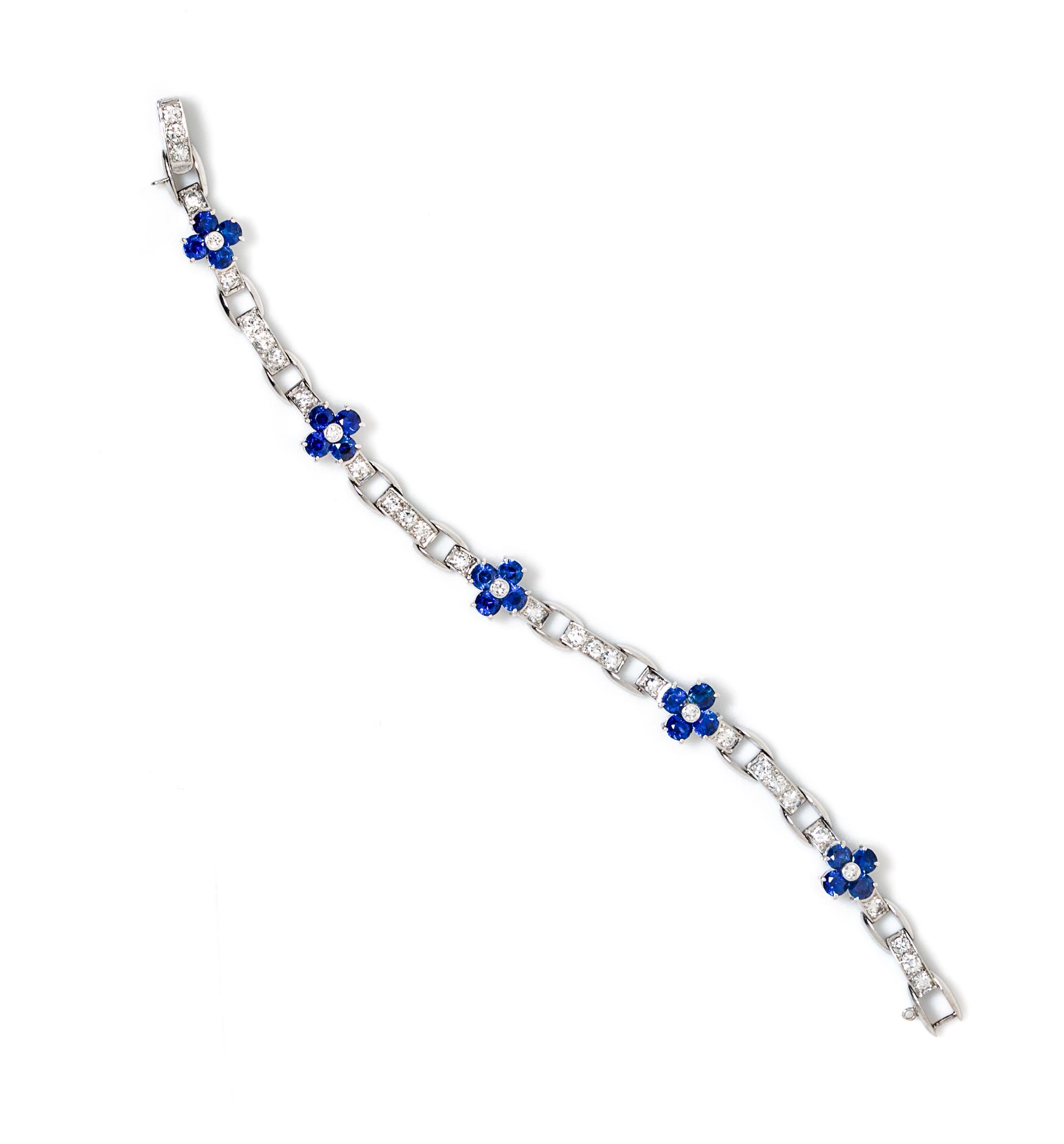 A Platinum, Sapphire and Diamond Bracelet, Waslikoff & Sons, 15.40 dwts.