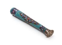 A Russian Enameled Silver Seal, Height 5 1/4 inches.