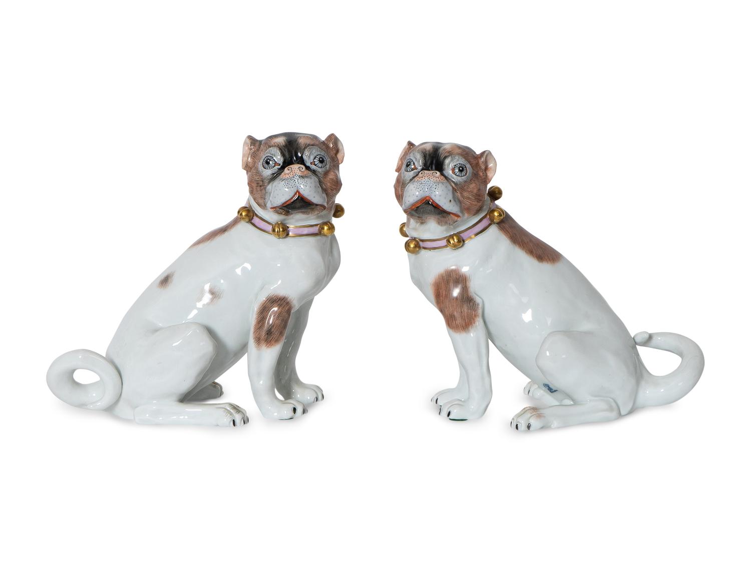 A Pair of Carl Thieme Dresden Porcelain Pug Dog Figures