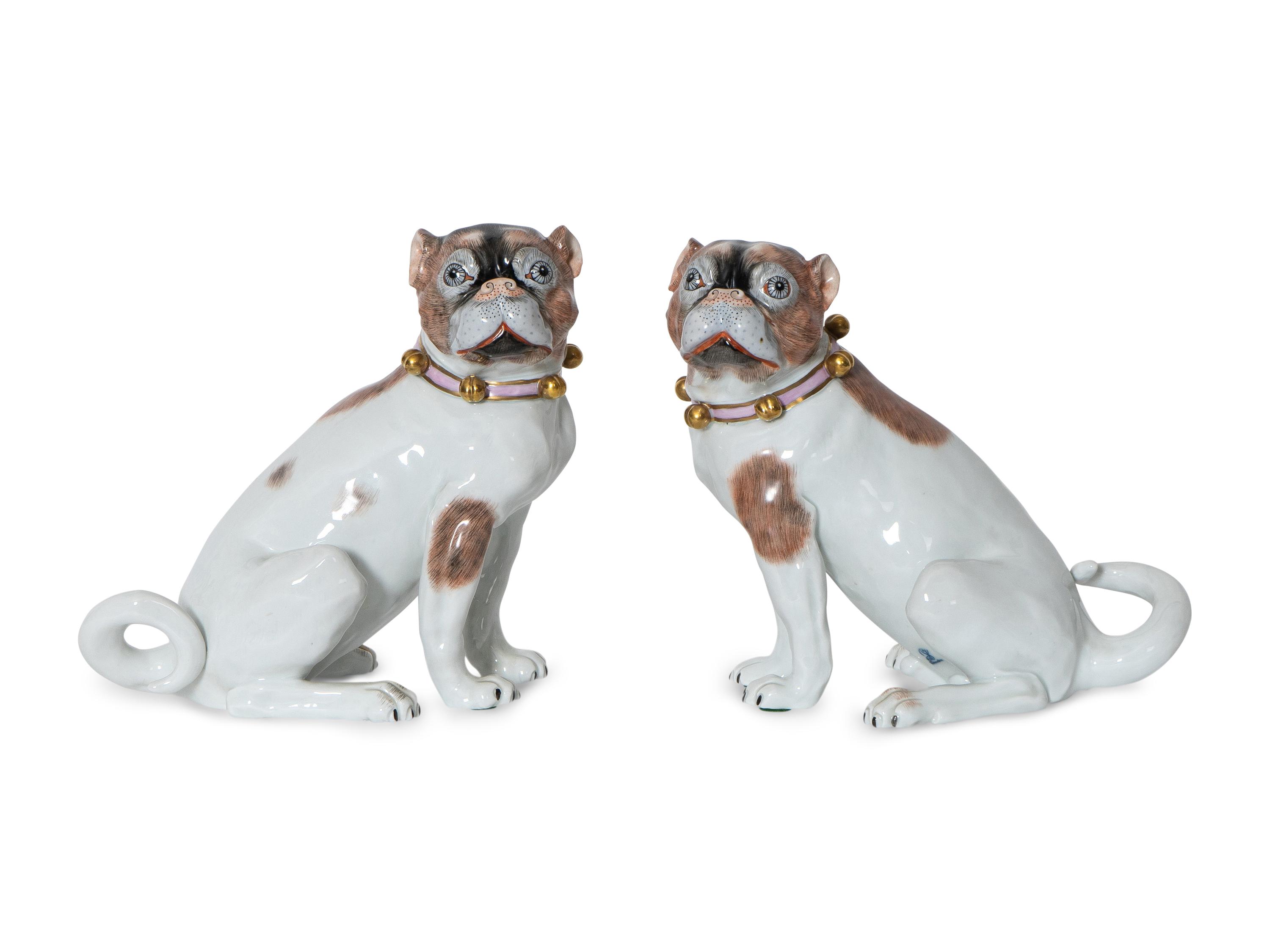 A Pair of Carl Thieme Dresden Porcelain Pug Dog Figures