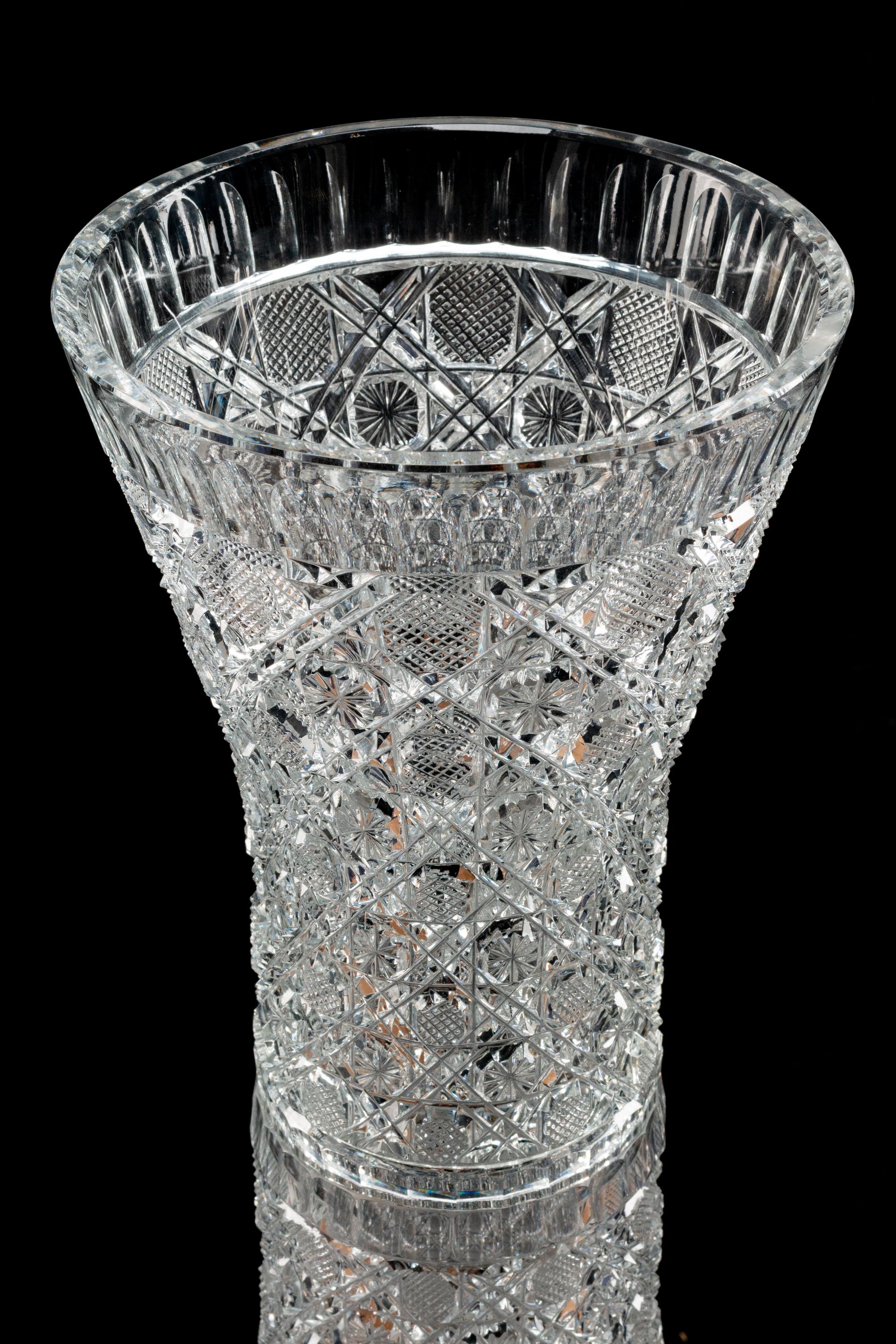 A Pair of Monumental Cut-Glass Urns