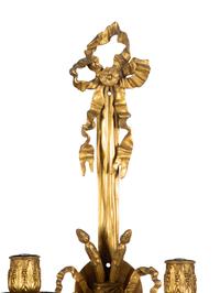 A Pair of Louis XVI Style Gilt Bronze Two-Light Sconces
