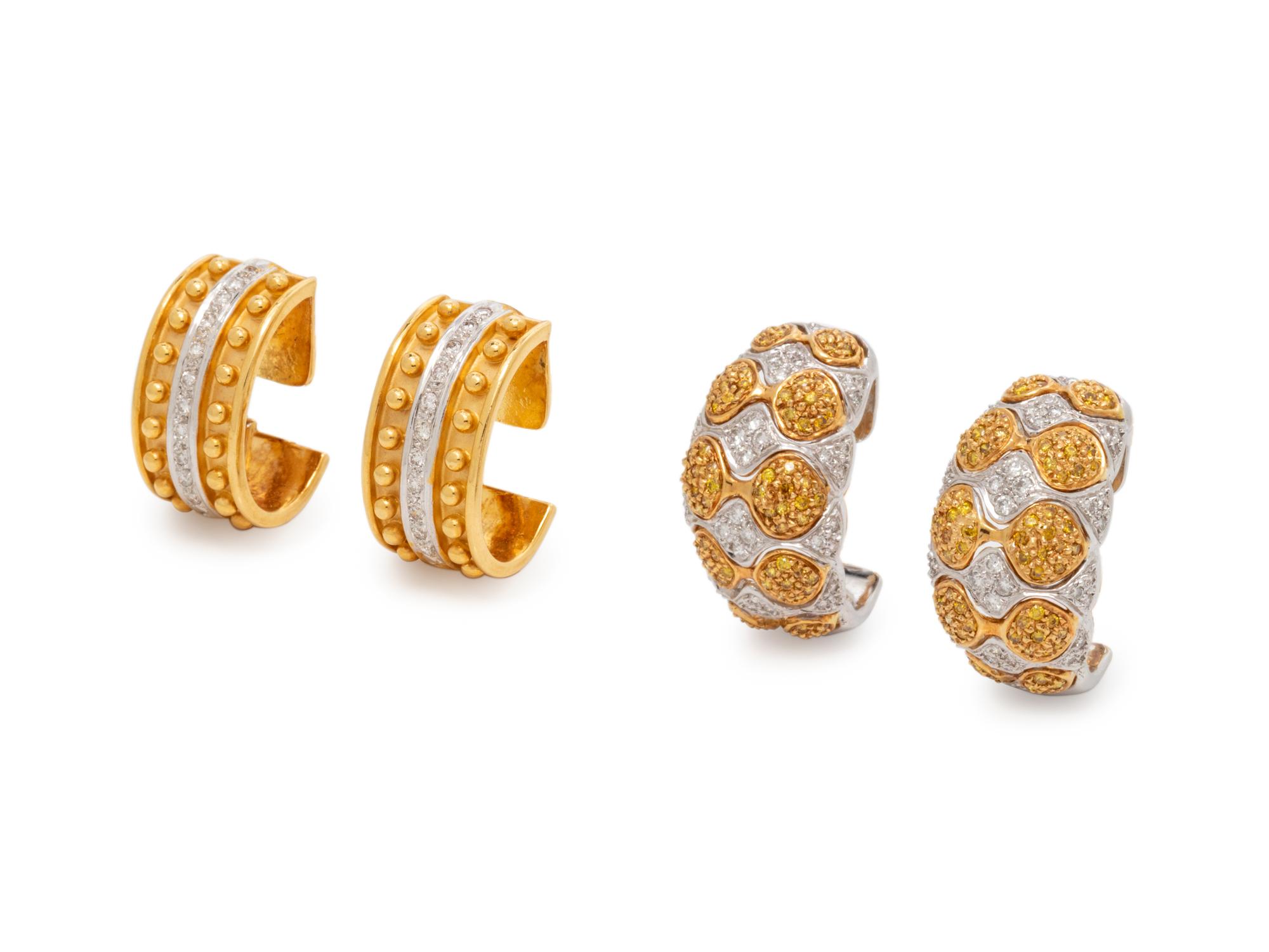 COLLECTION OF BICOLOR GOLD AND DIAMOND EARCLIPS