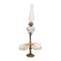 A Gilt Bronze and Clamshell Mounted Glass Oil Lamp