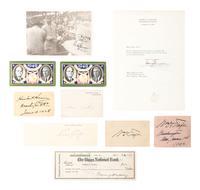 [POLITICS]. A group of presidential and vice presidential autographs and memorabilia, including TAFT, HARDING, COOLIDGE, HOOVER, TRUMAN, and FORD.