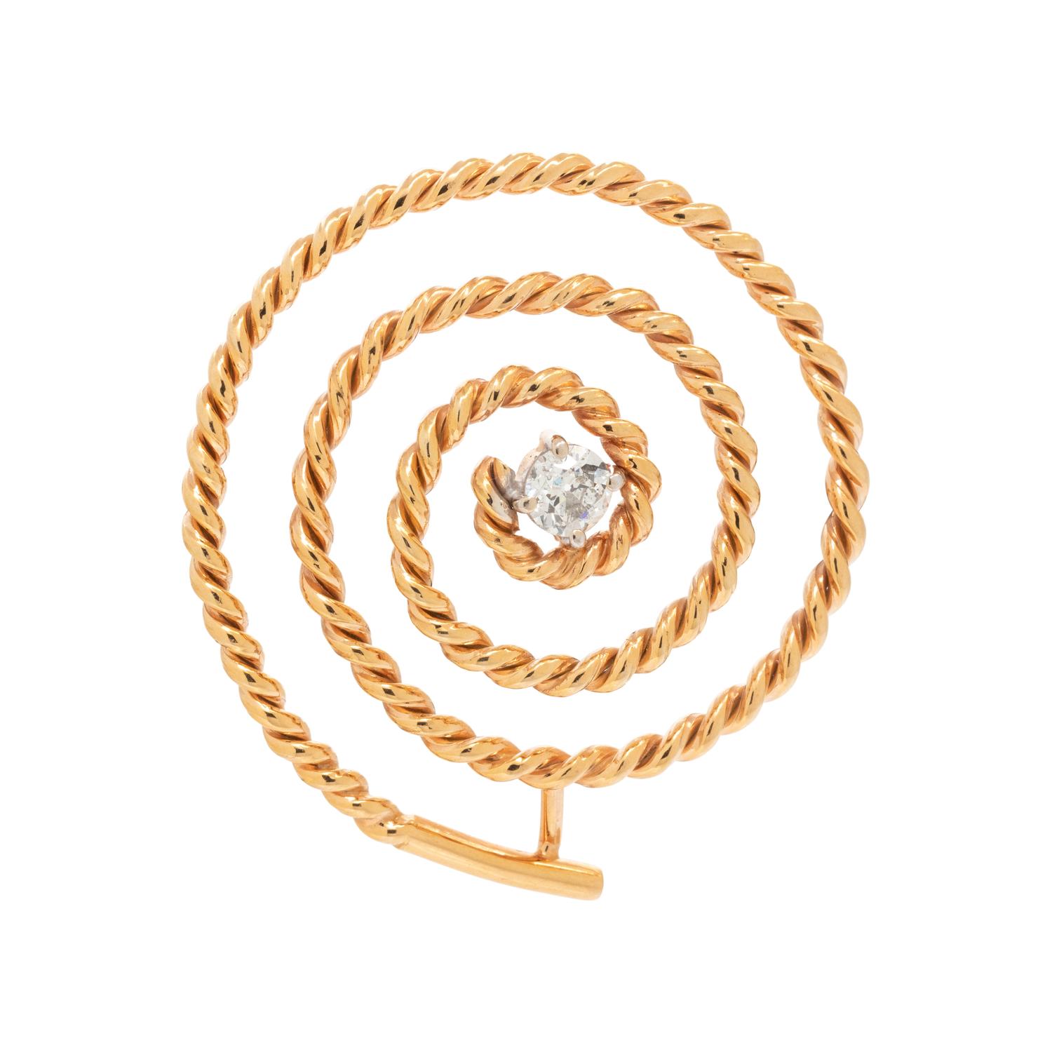 YELLOW GOLD AND DIAMOND SPIRAL BROOCH