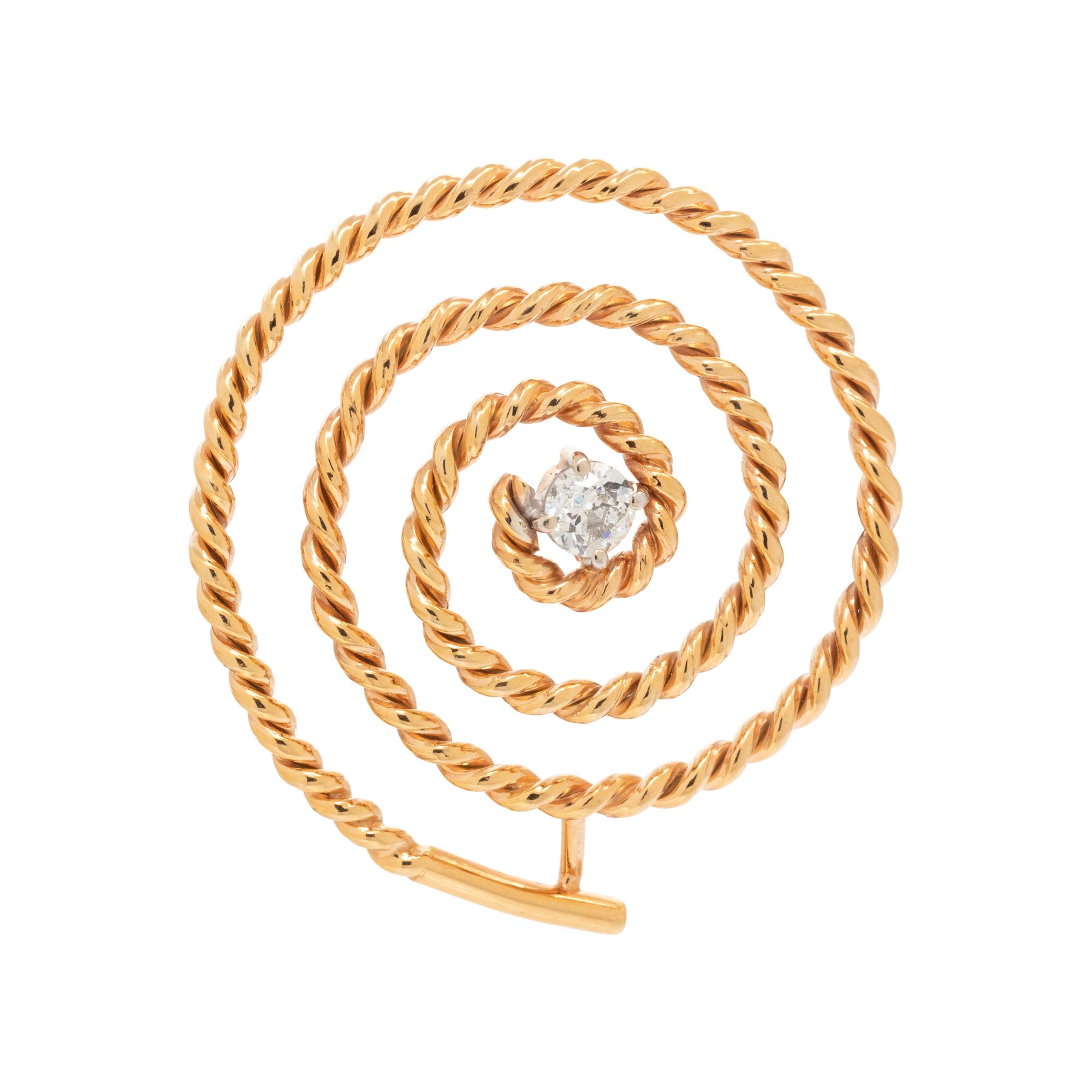 YELLOW GOLD AND DIAMOND SPIRAL BROOCH