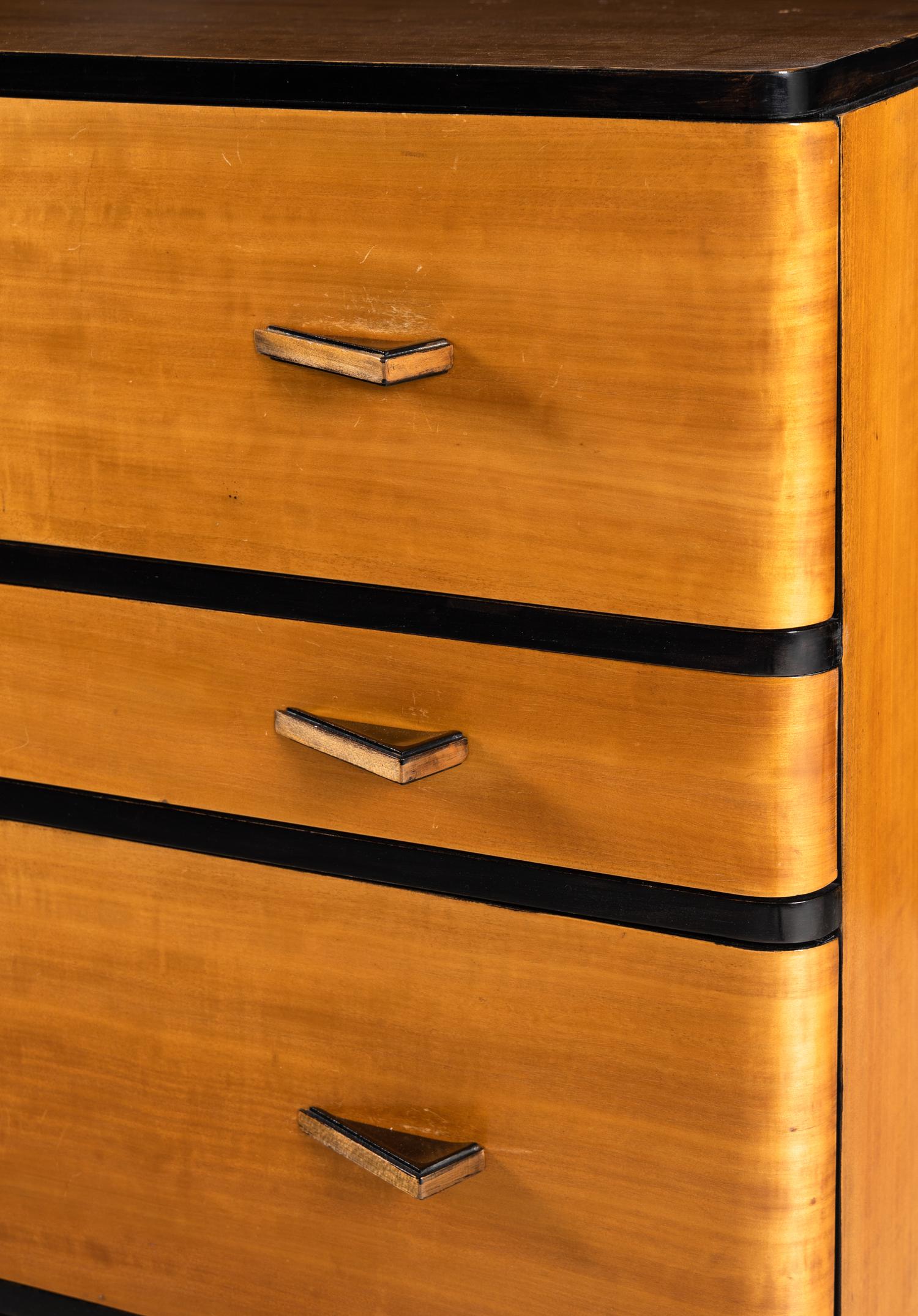Satinwood & Ebonized Chest of Drawers, c. 1930