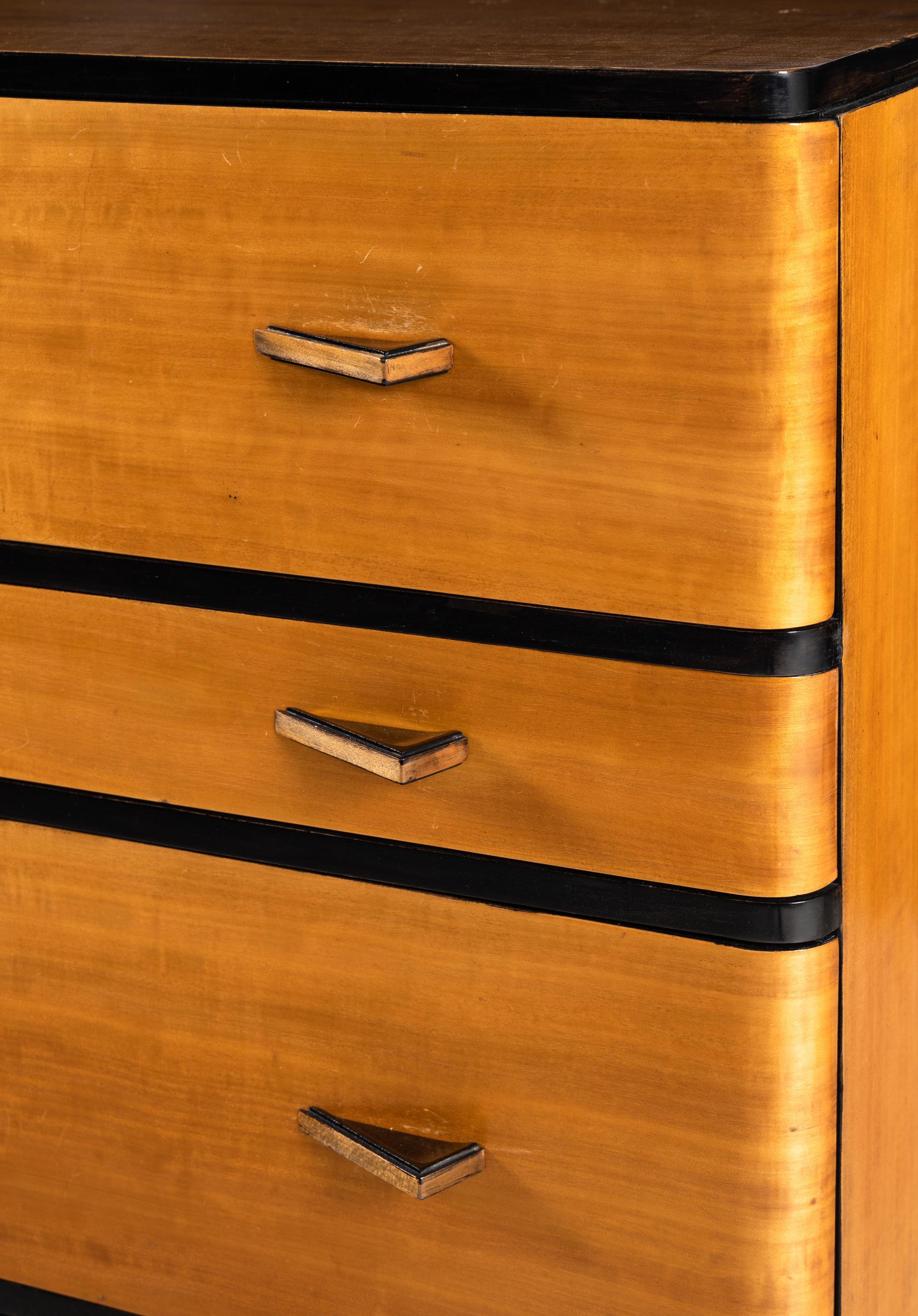 Satinwood & Ebonized Chest of Drawers, c. 1930