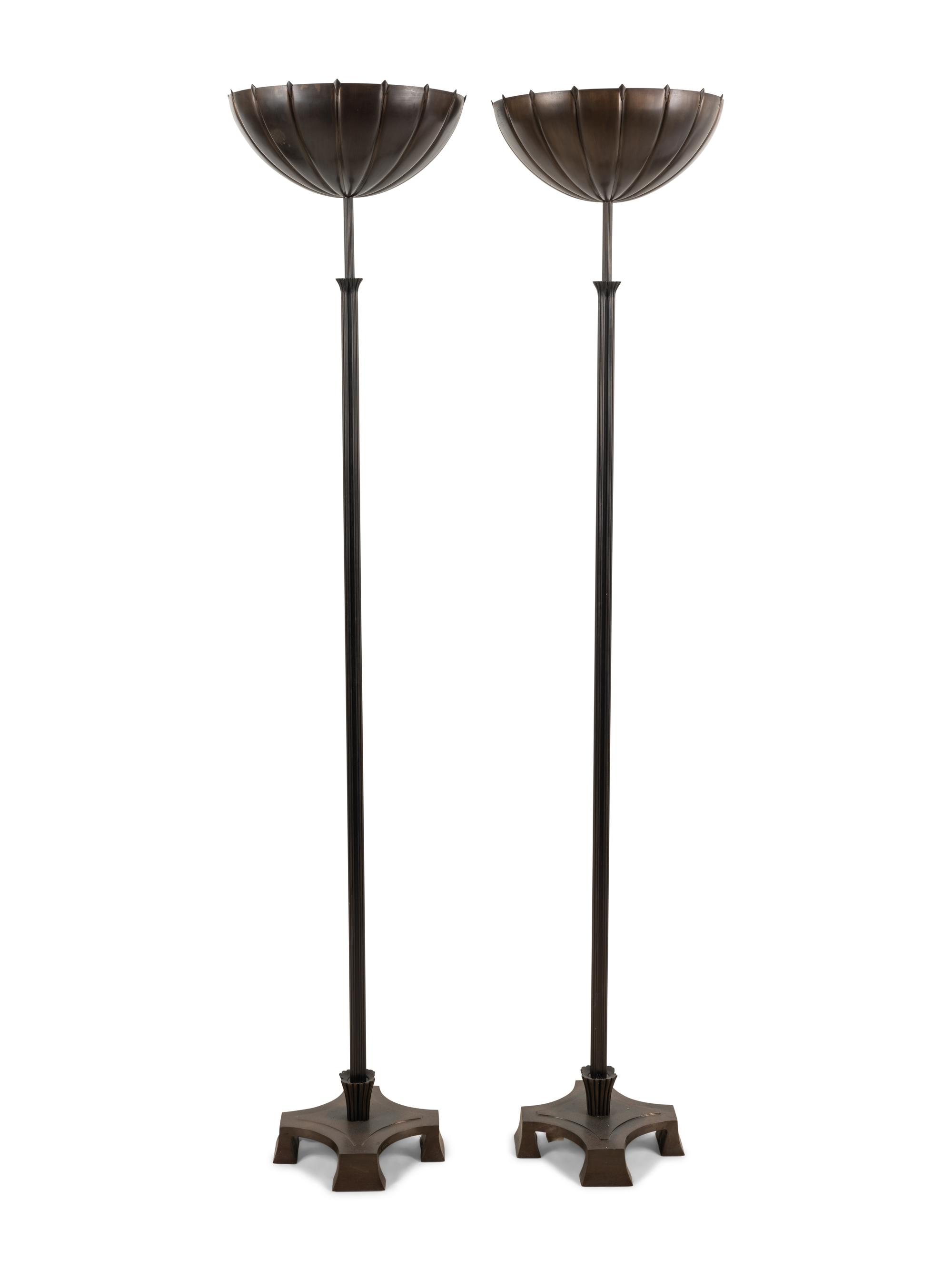 A Pair of Brass and Copper Torchères After the Design by Eliel Saarinen