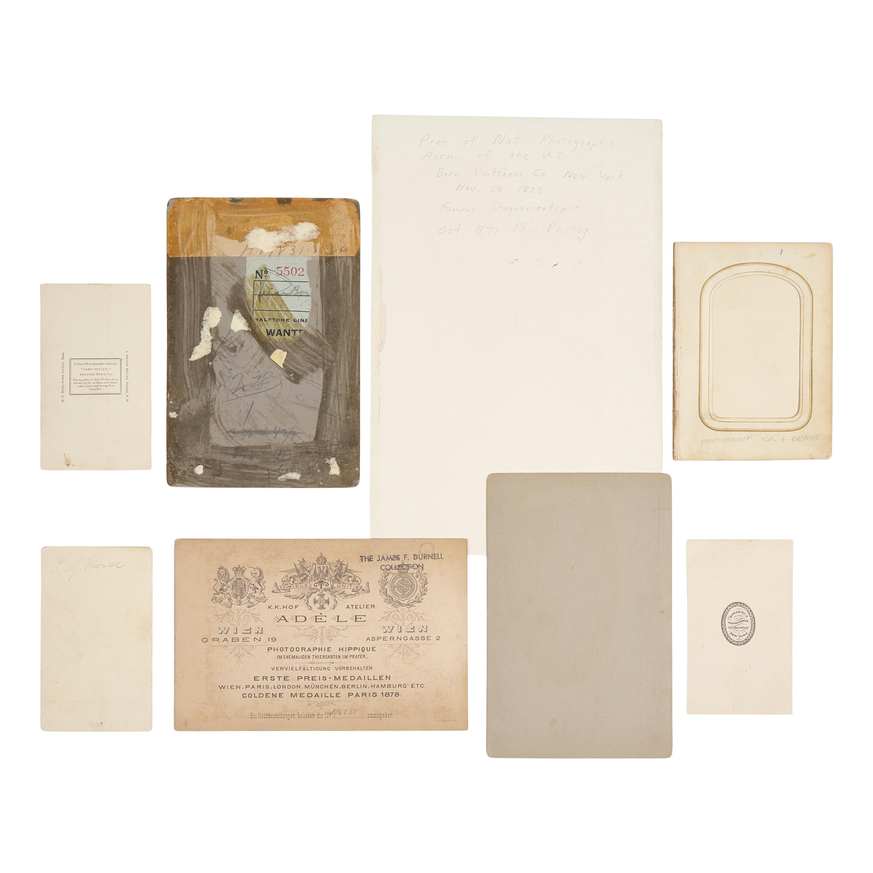 [Early Photography] Group of 8 photos of 19th-20th century photographers and inventors, including Morse, Bogardus, Edison