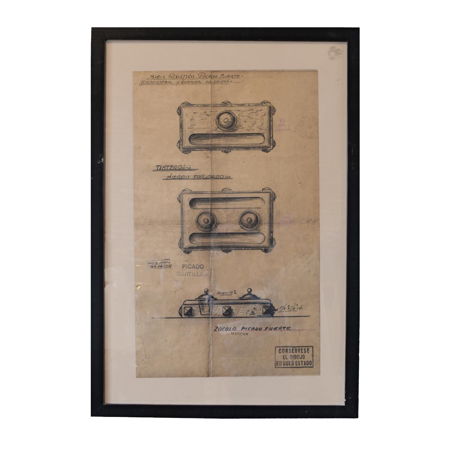 A Framed Rendering by Jose Thenee 26.5" W x 1" D x 39" H — Argentina, Circa 1920