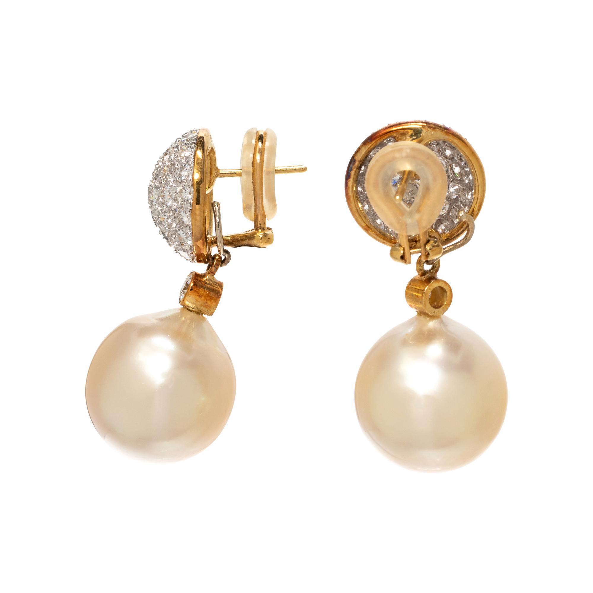 DIAMOND AND CULTURED SOUTH SEA PEARL CONVERTIBLE EARCLIPS