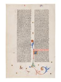 ANONYMOUS SPANISH ARTIST A leaf from John of Wales (Johannes Gallensis), Communiloquium or Summa collationium , in Latin, illuminated manuscript on parchment [Spain, c. 1400]