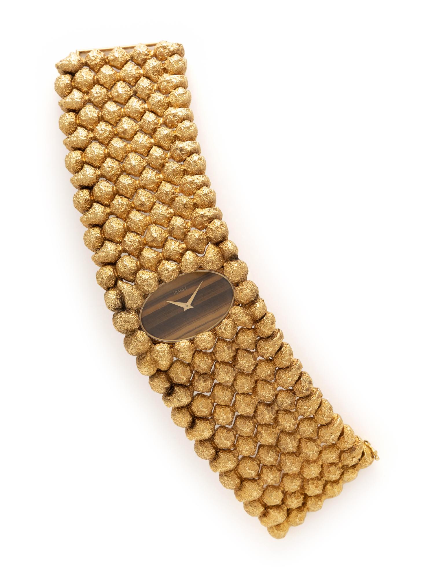 PIAGET, VINTAGE, 18K YELLOW GOLD AND TIGER'S EYE WRISTWATCH