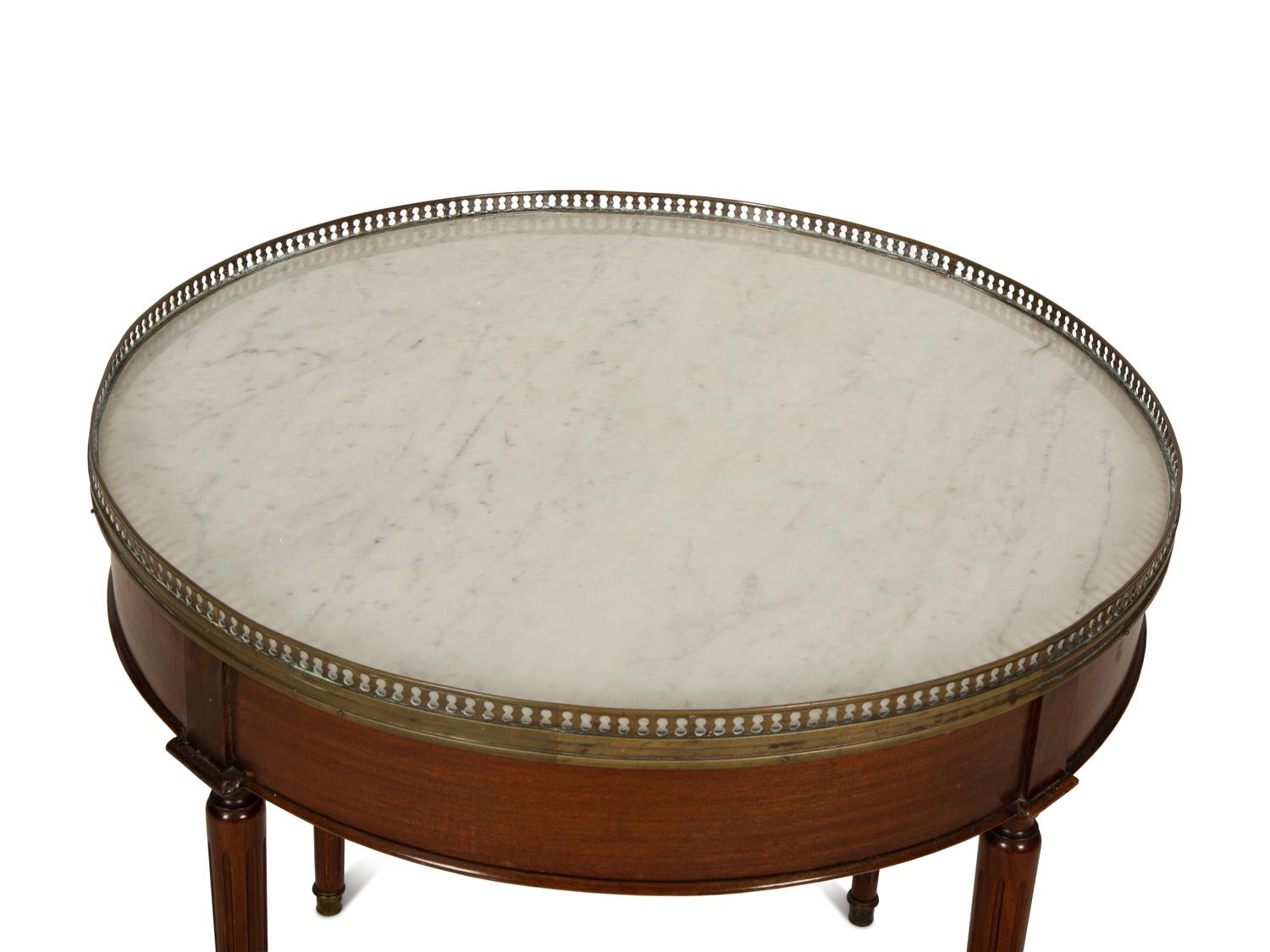 A Louis XVI Style Mahogany Marble-Top Bouillotte Table