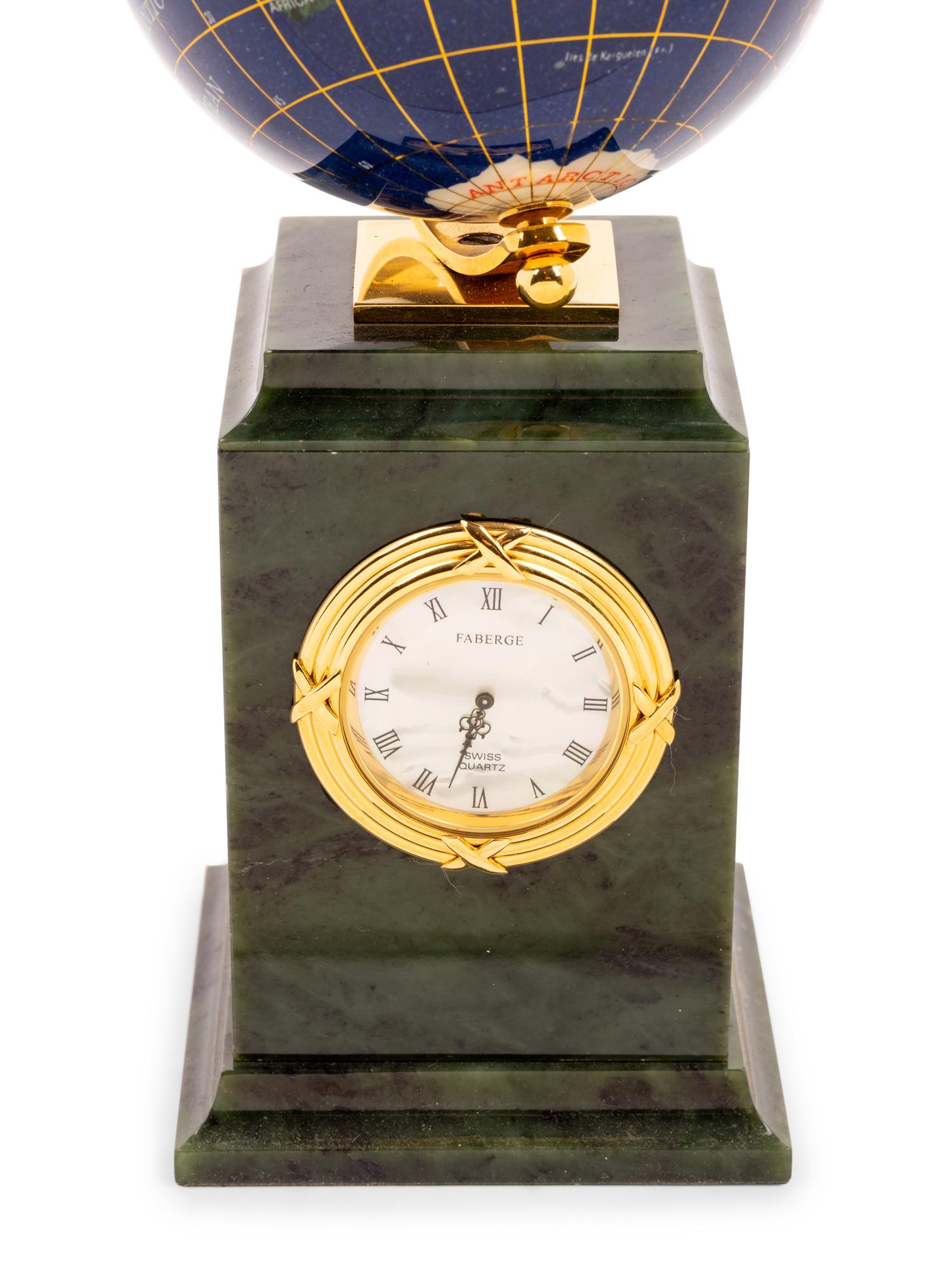 A Tatiana Fabergé Jadeite and Enamel Globe Clock