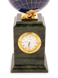 A Tatiana Fabergé Jadeite and Enamel Globe Clock
