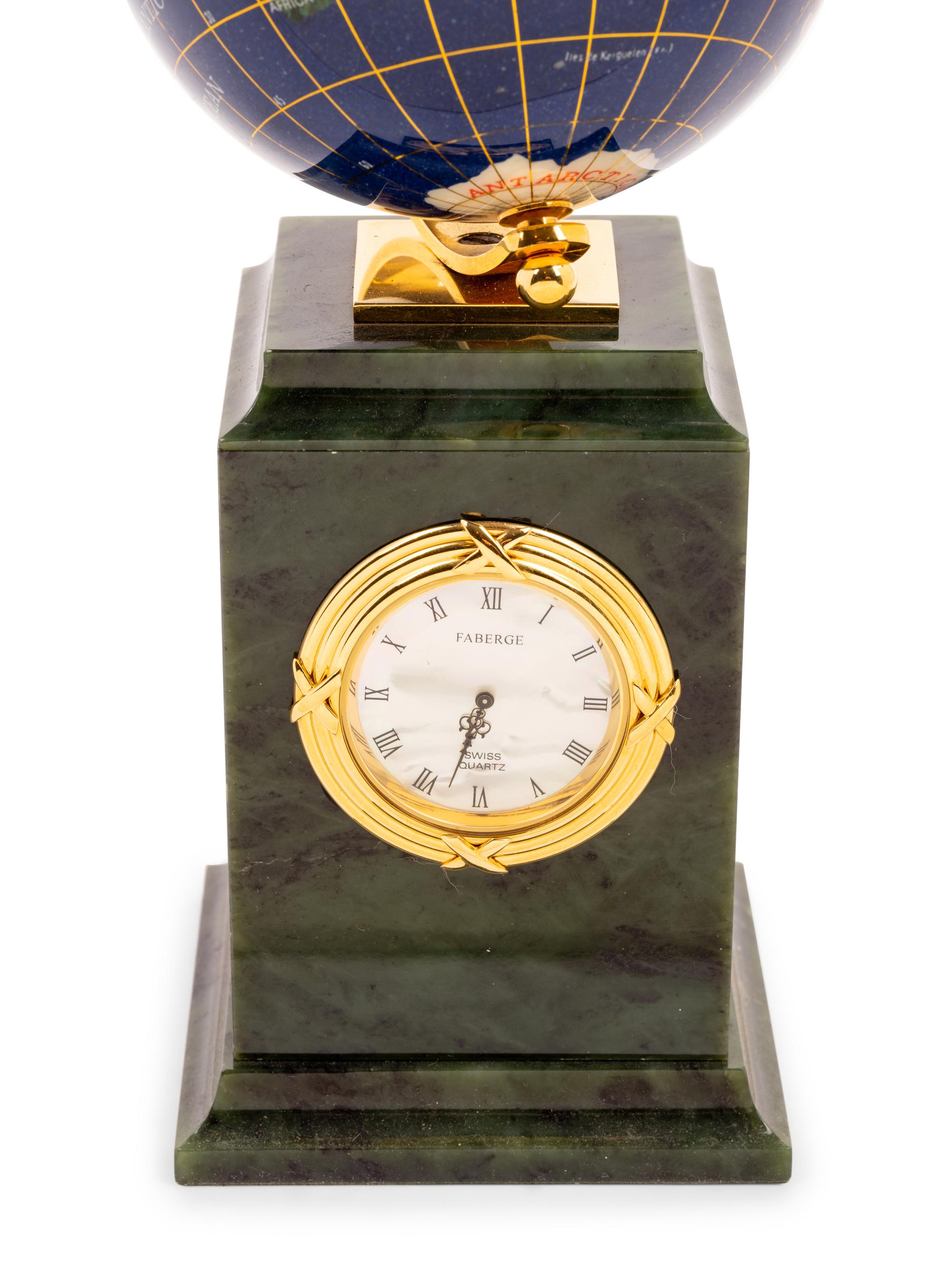 A Tatiana Fabergé Jadeite and Enamel Globe Clock