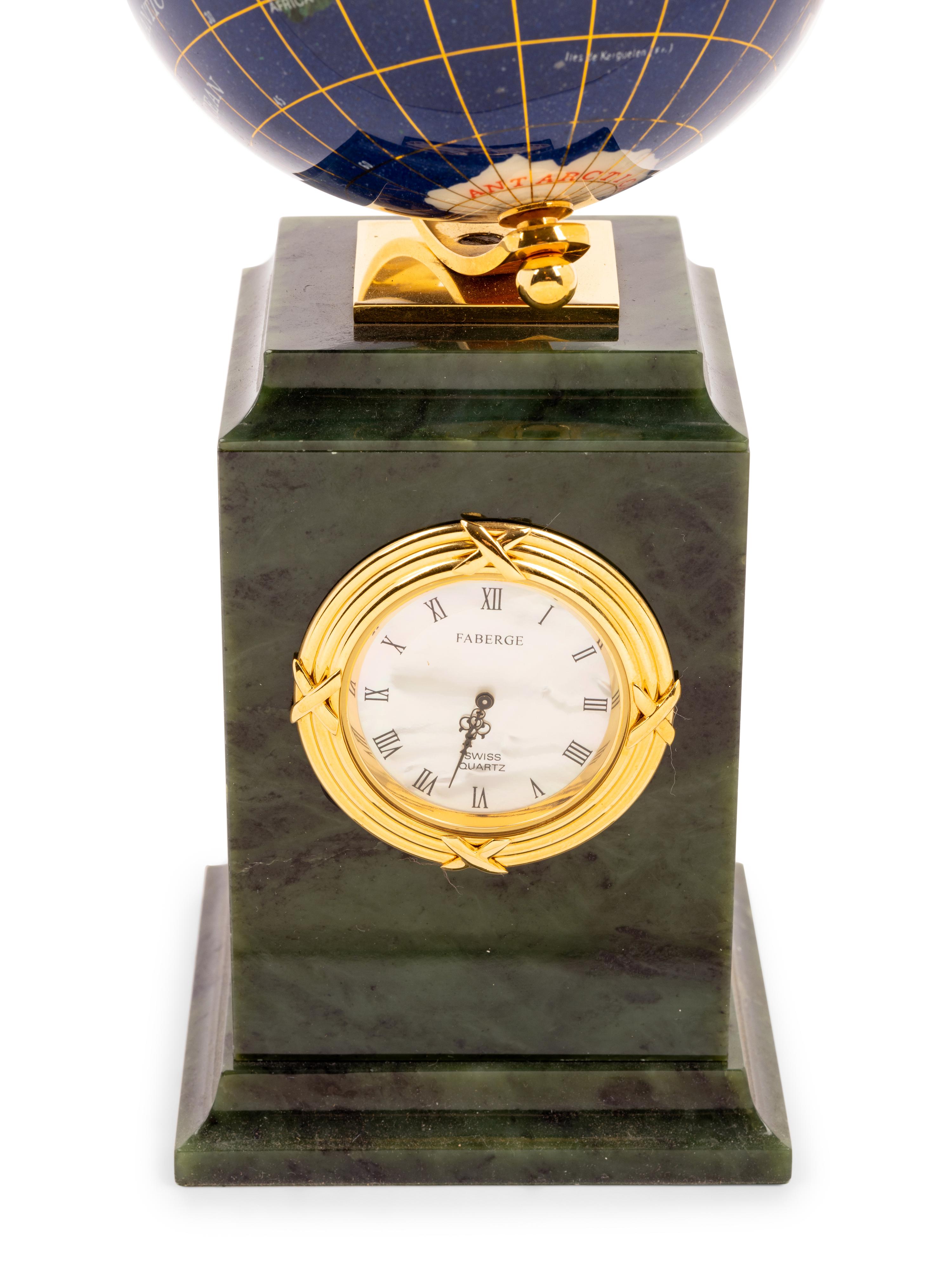 A Tatiana Fabergé Jadeite and Enamel Globe Clock