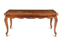 A Louis XV Style Parquetry and Walnut Extension Dining Table