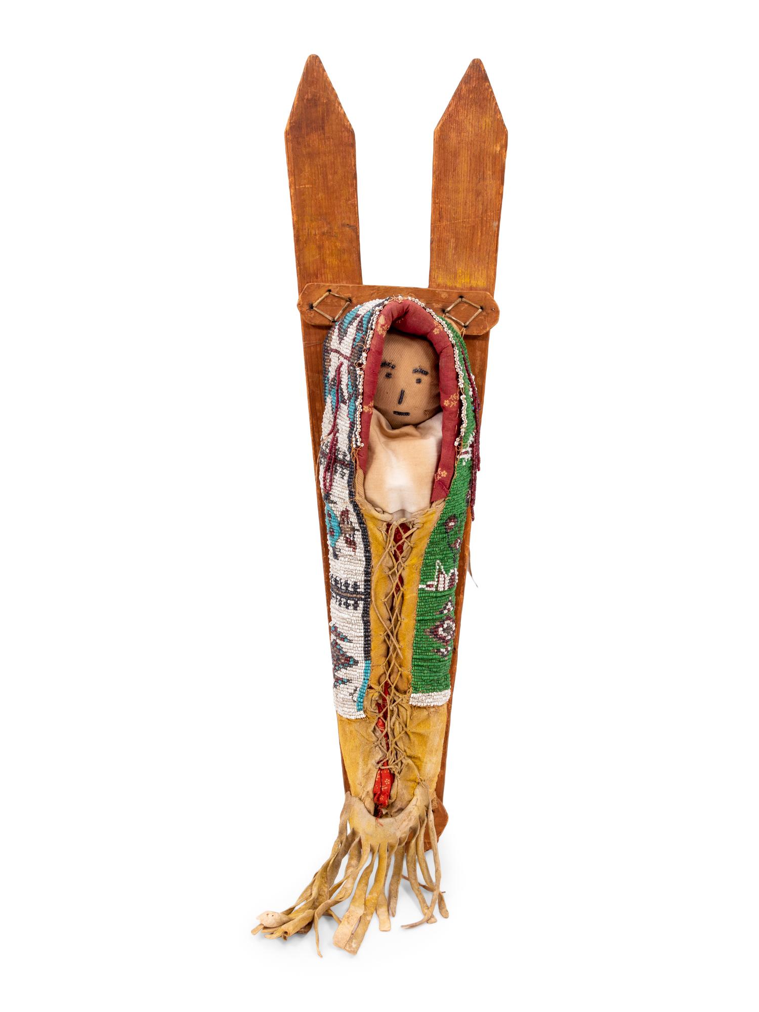 Kiowa Loom-Beaded Hide Toy Cradle, with Doll